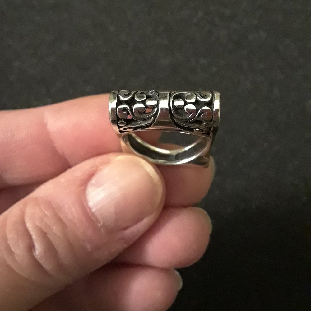 Solid 925 Sterling Silver Scroll Bar Ring - Size 7 - image 1
